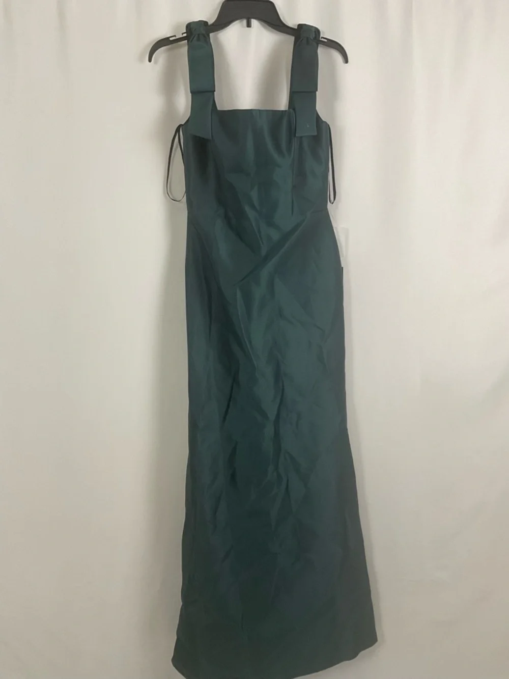 ALFRED SUNG Evergreen Satin Maxi Dress with Shoulder Bows - Picture 2 of 5